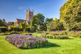 The cathedral and abbey gardens of Bury St Edmunds, where 500 self-watering flower baskets are planted each May