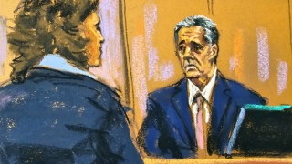 The prosecutor Susan Hoffinger questions Michael Cohen on the witness stand