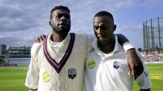 Ambrose, left, and Walsh walk off arm-in-arm during Ambrose’s last Test in 2000 — Walsh retired eight months later and West Indies have severely struggled to replace both of them