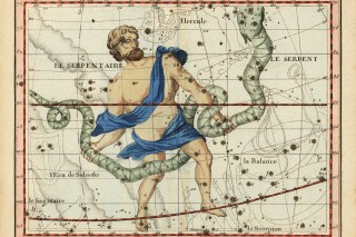 Ophiuchus, the serpent bearer, divides the constellation of Serpens in two