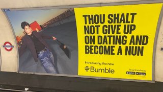 Bumble advert at Embankment Station in London
