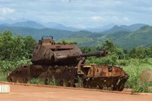 An old rusted tank leftover from the Vietnam war