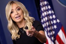 White House press secretary Kayleigh McEnany answers questions during the daily briefing at the White House.
