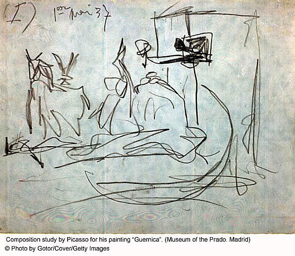 Picasso Sketch for His Painting Guernica