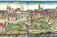 Illustration of Budapest during the Middle Ages