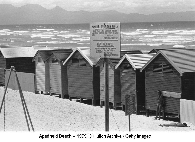 Apartheid Beach sign -- 1979