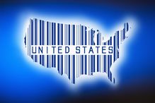 Outline of united states with barcode, studio shot