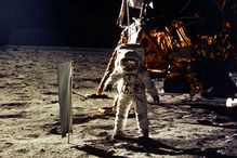 Astronaut Edwin Aldrin Jr. walking on the moon