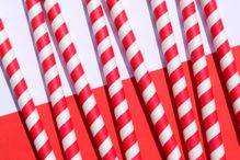 Red and white striped drinking straws