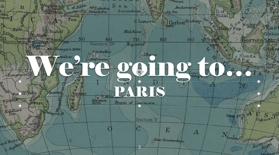 Map with words: We're going to Paris