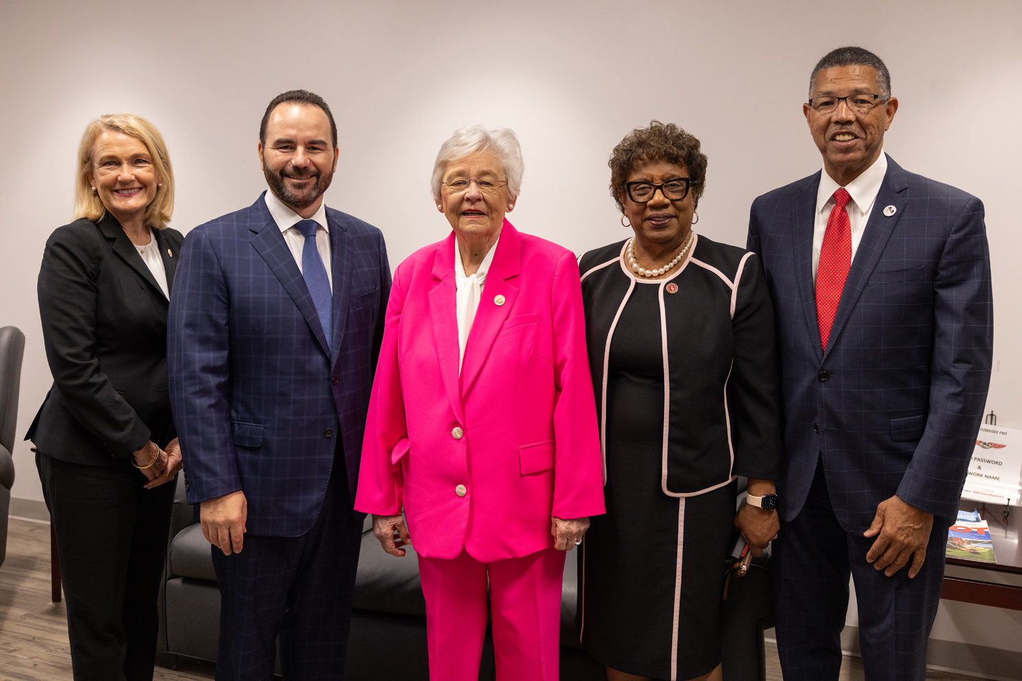 From left to right: Ellen McNair, Secretary of the Alabama Department of Commerce, Matt Koscal, Executive Vice President and Chief Administrative Officer, Republic Airways Holdings Inc., Gov. Kay Ivey, Dr. Morris, and Tuskegee Mayor Tony Haygood.