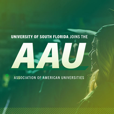 University of South Florida joins the AAU. Association of American Universities. Image links to the article: "AAU membership to bring extraordinary benefits to USF, Tampa Bay and state of Florida"