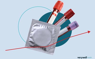 condom and blood vials indicating STI testing