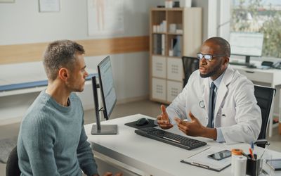 Healthcare provider consults with person who may have syphilis