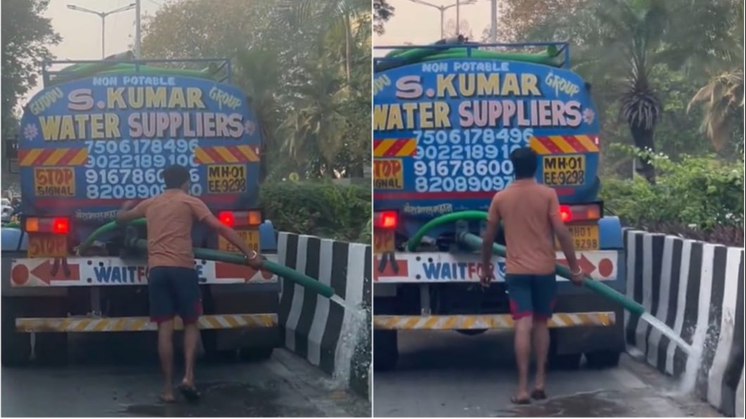 Aaditya Thackeray shared the video of water tanker being used to clean road in Mumbai.