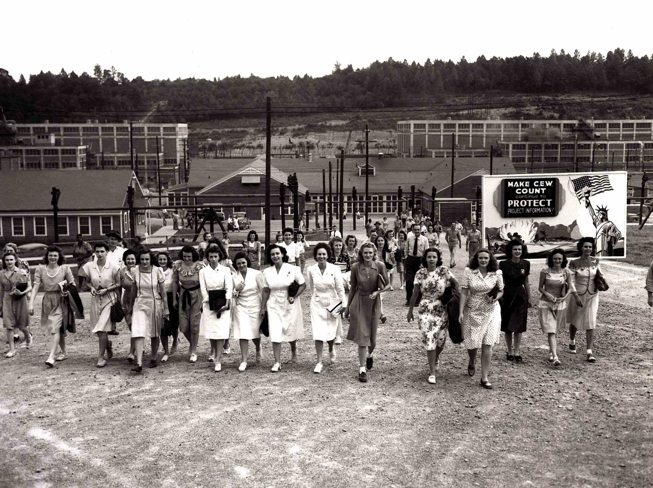 Women going to work at the Y-12 Plant at Oak Ridge
