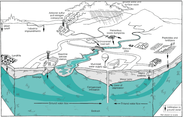 Diagram of the water cycle within a community