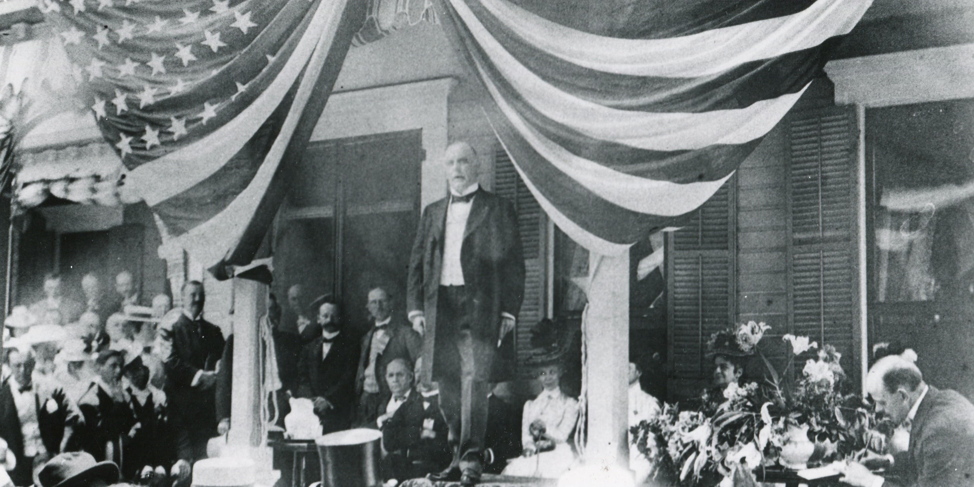 William McKinley speaking to a crowd, 1900.