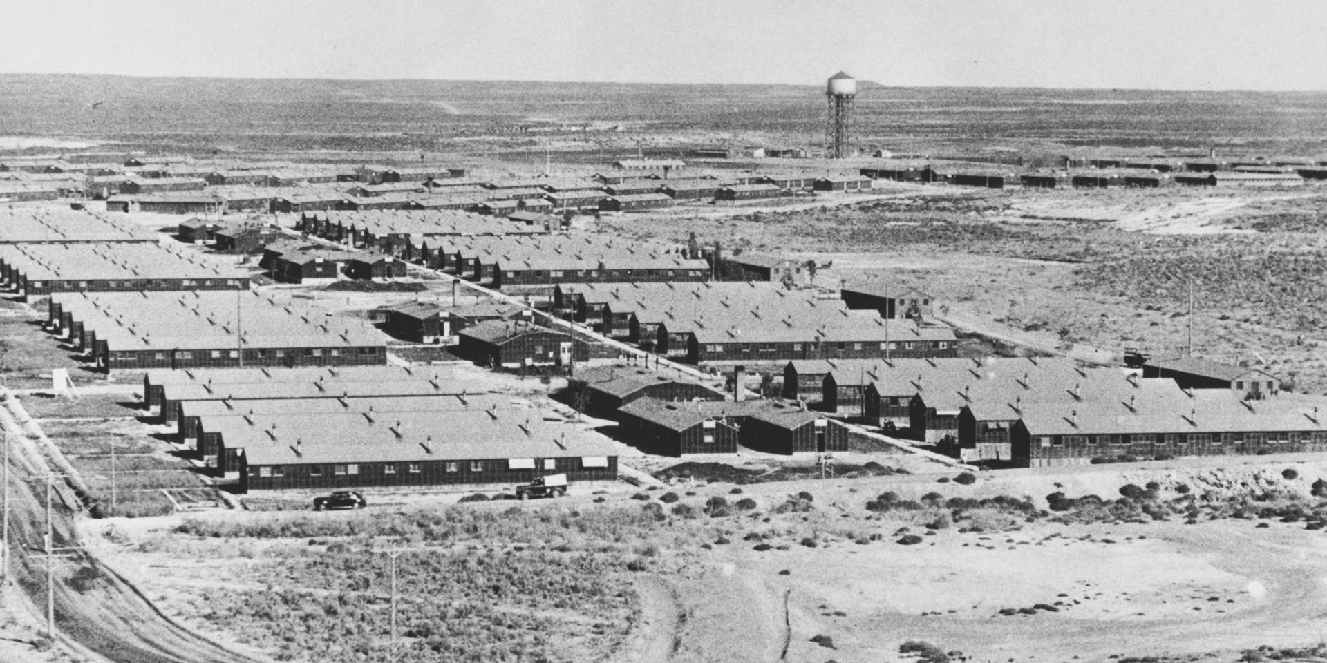 Minidoka War Relocation CenterHigh angle view of the huts of the Minidoka War Relocation Center in the Magic Valley, Jerome County, Idaho, 4th November 1942. Approximately 9,000 Japanese Americans were detained at Minidoka, one of ten American internment camps during World War II. (Photo by UPI/Bettmann Archive/Getty Images)s)