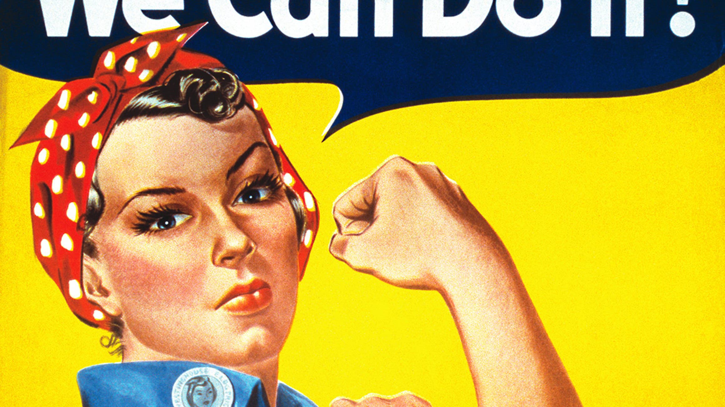 "We Can Do It!" Rosie the Riveter PosterA World War II color poster depicting 'Rosie the Riveter' encourages American women to show their strength and go to work for the war effort by J. Howard Miller in circa 1940. (Photo courtesy National Archives/Getty Images)