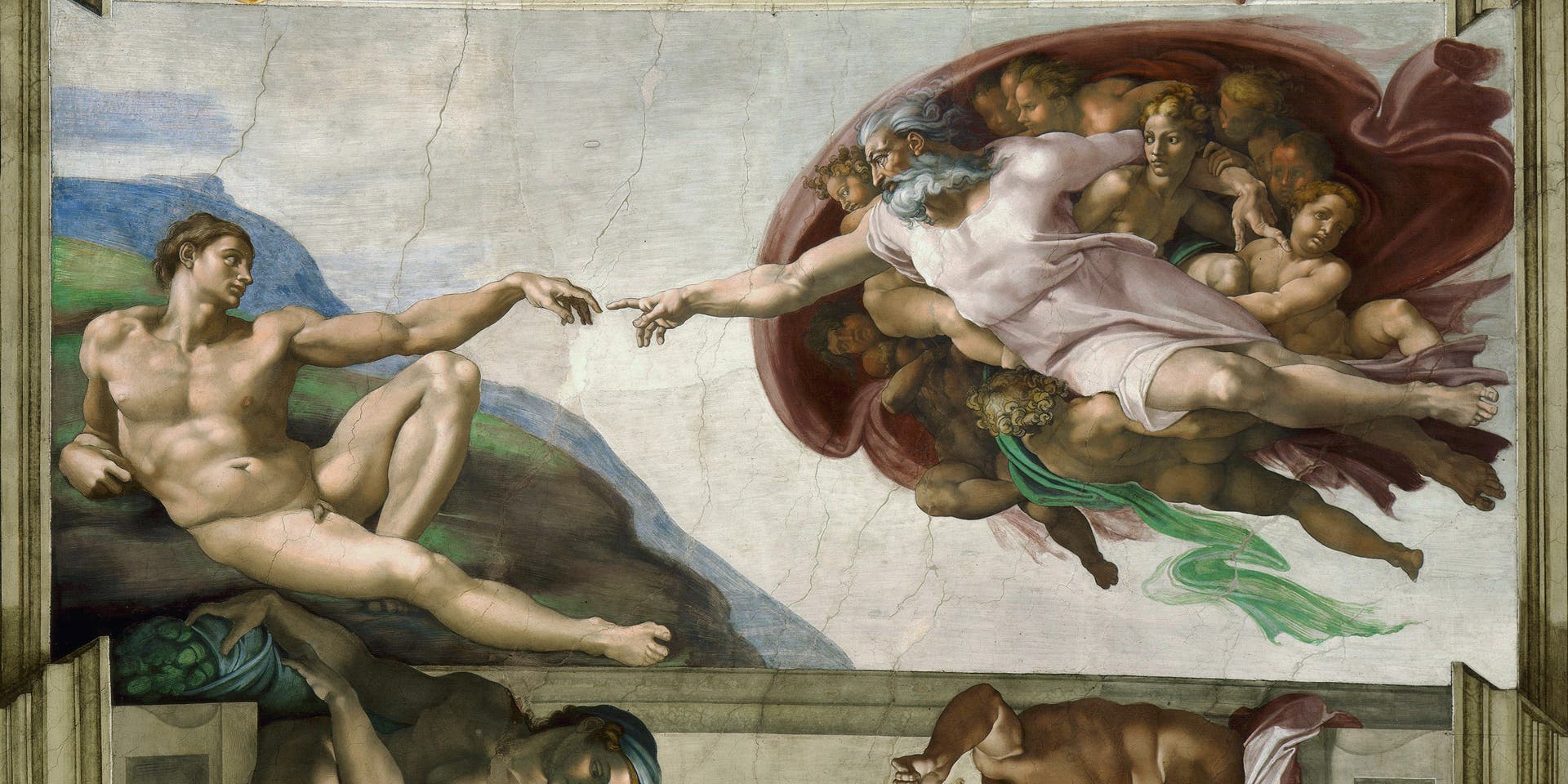 The Creation Of Adam (Sistine Chapel Ceiling In The Vatican)The Creation of Adam (Sistine Chapel ceiling in the Vatican), 1508-1512. Found in the collection of The Sistine Chapel, Vatican. Artist Buonarroti, Michelangelo (1475-1564). (Photo by Fine Art Images/Heritage Images via Getty Images).