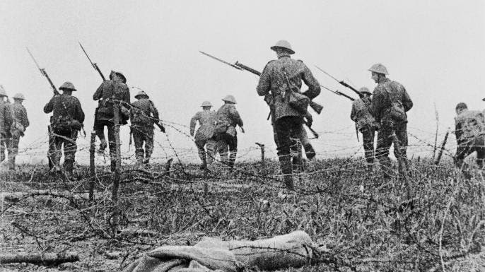 Still from the film "Battle of the Somme," showing British troops.