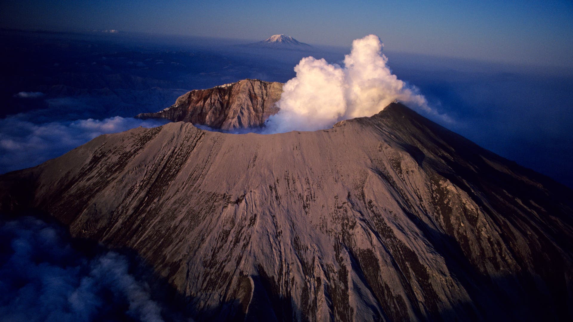 Smoking Horseshoe-Shaped Crater Top Of Mount Saint Helens After A Major Eruption May 18 1980