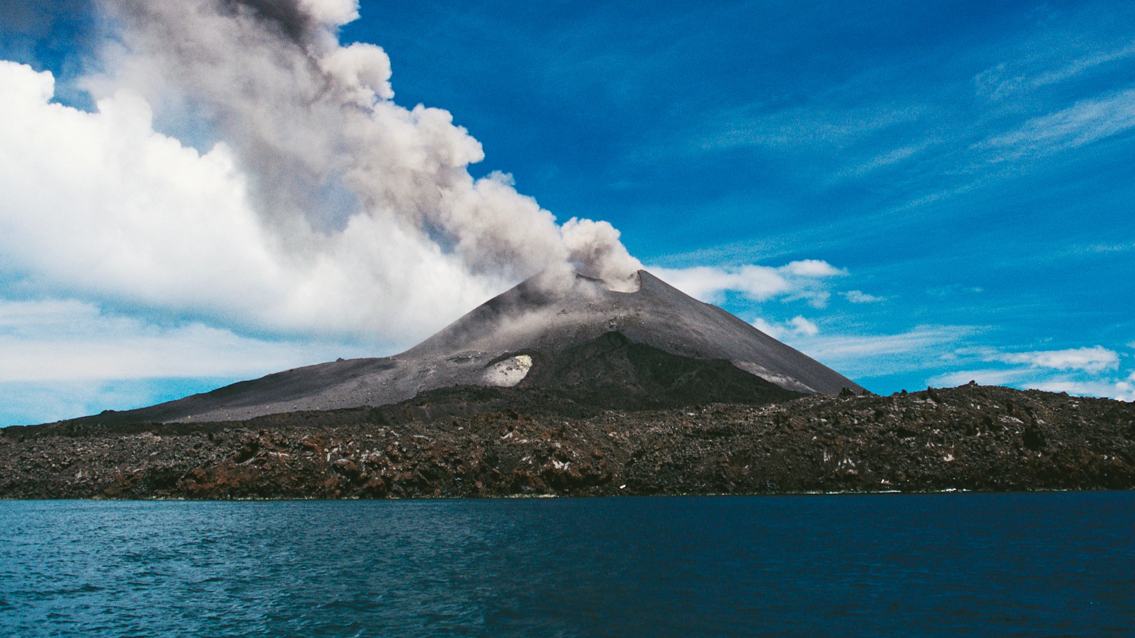 Krakatau volcano (Krakatoa) erupting, Java island, Indonesia, c. 2003.