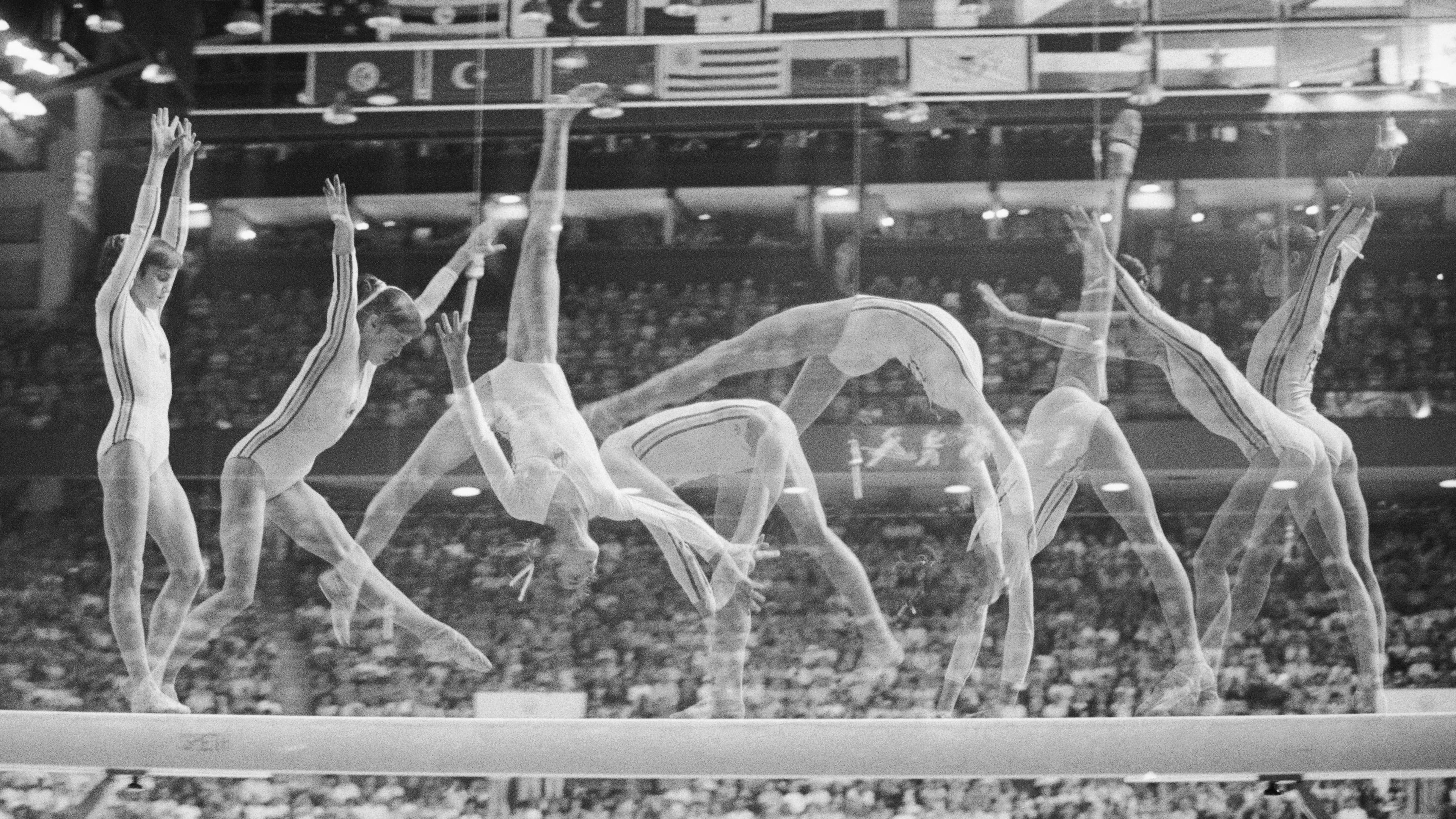 Romania's Nadia Comaneci on the balance beam at the Summer Olympics in 1976.