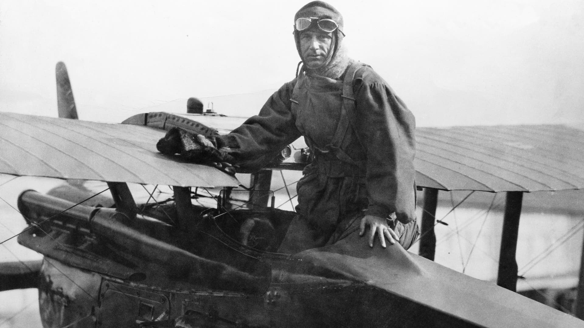 Brigadier General Billy Mitchell in cockpit of a Thomas Morse Pursuit Plane. Ca. 1910s.
