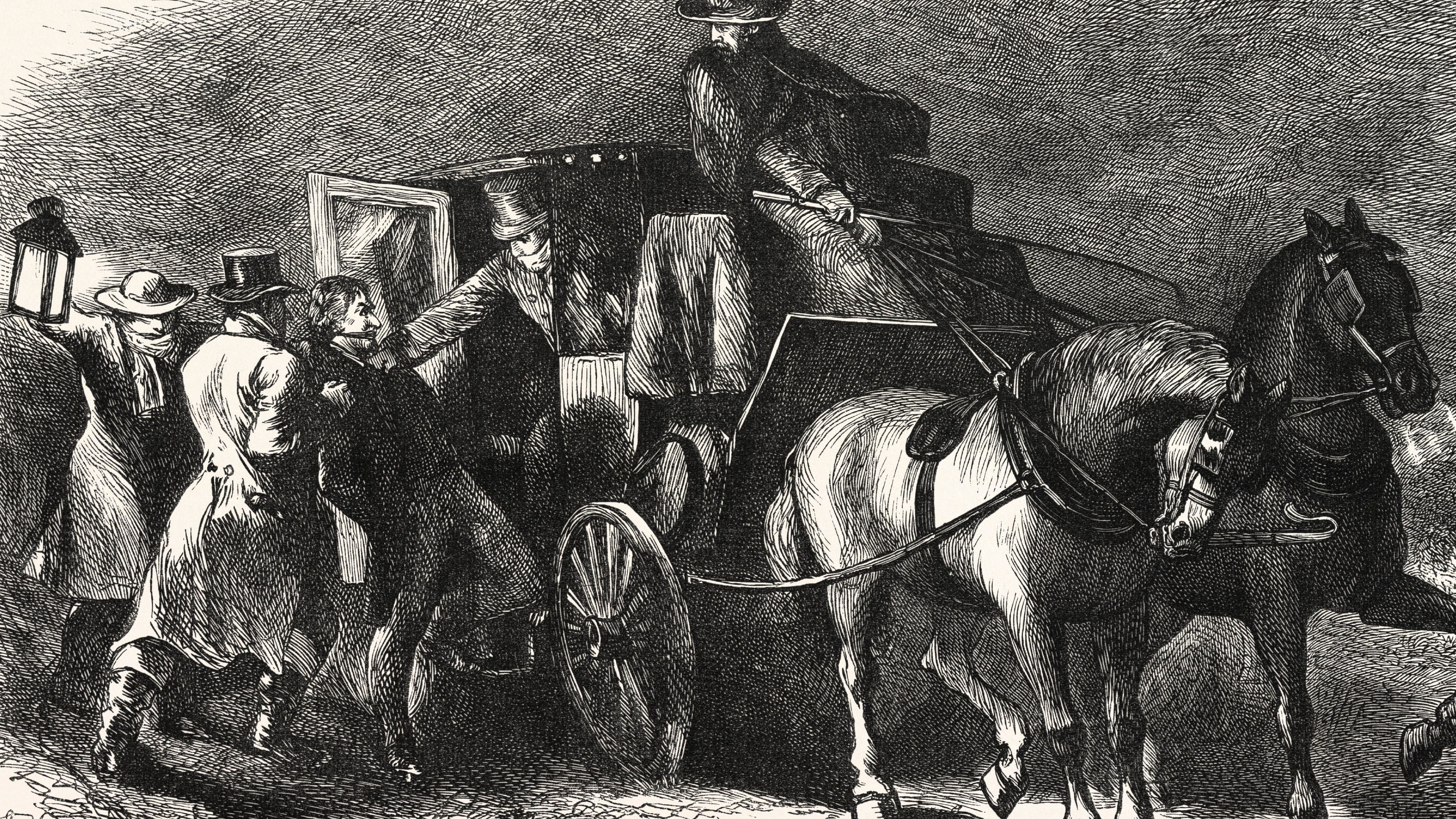 An illustration depicting the alleged abduction of anti-freemason William Morgan.