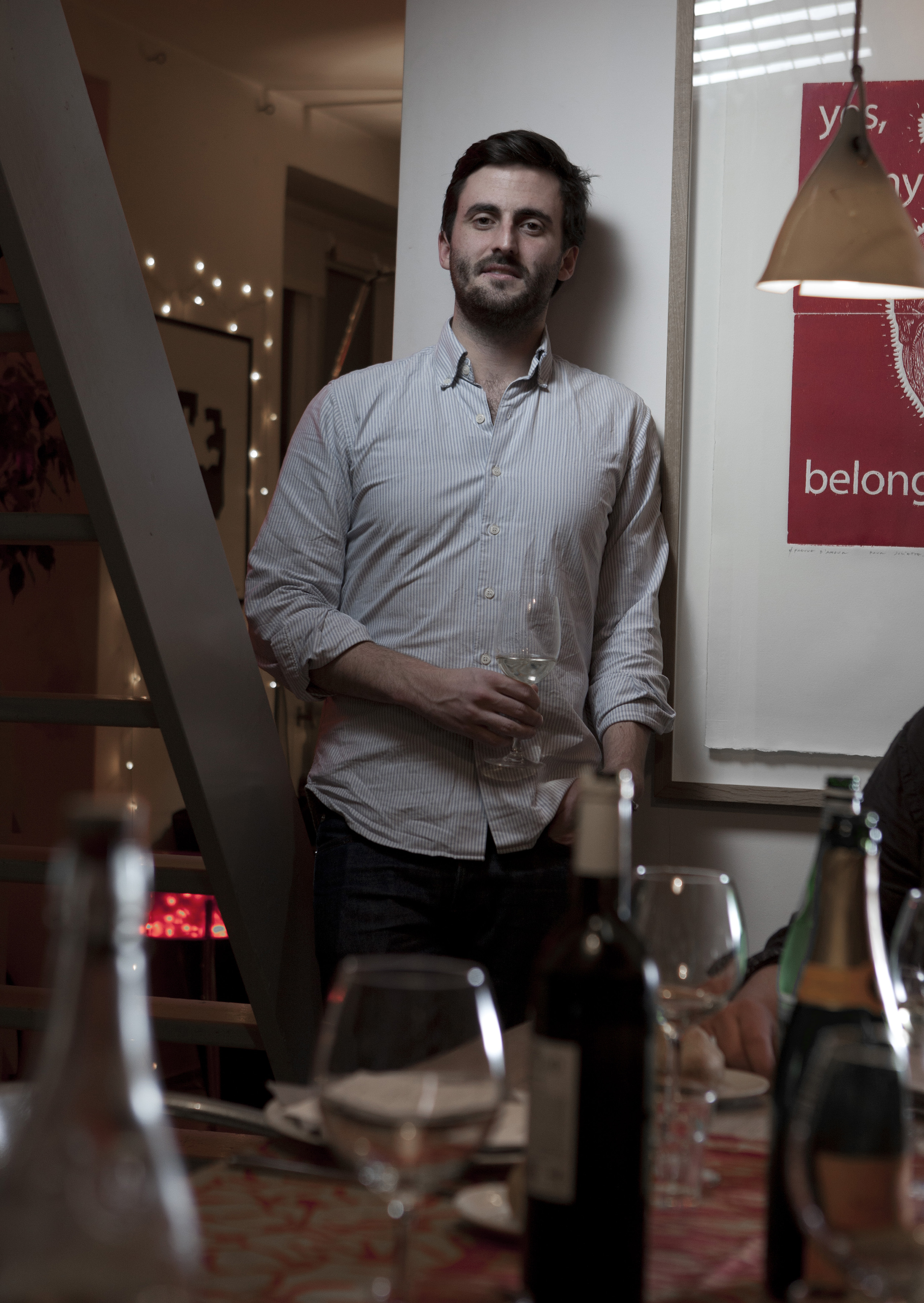 Stephen Leguillon  of La Belle Assiette photographed in a Parisian home while testing out the cuisine of a new chef.