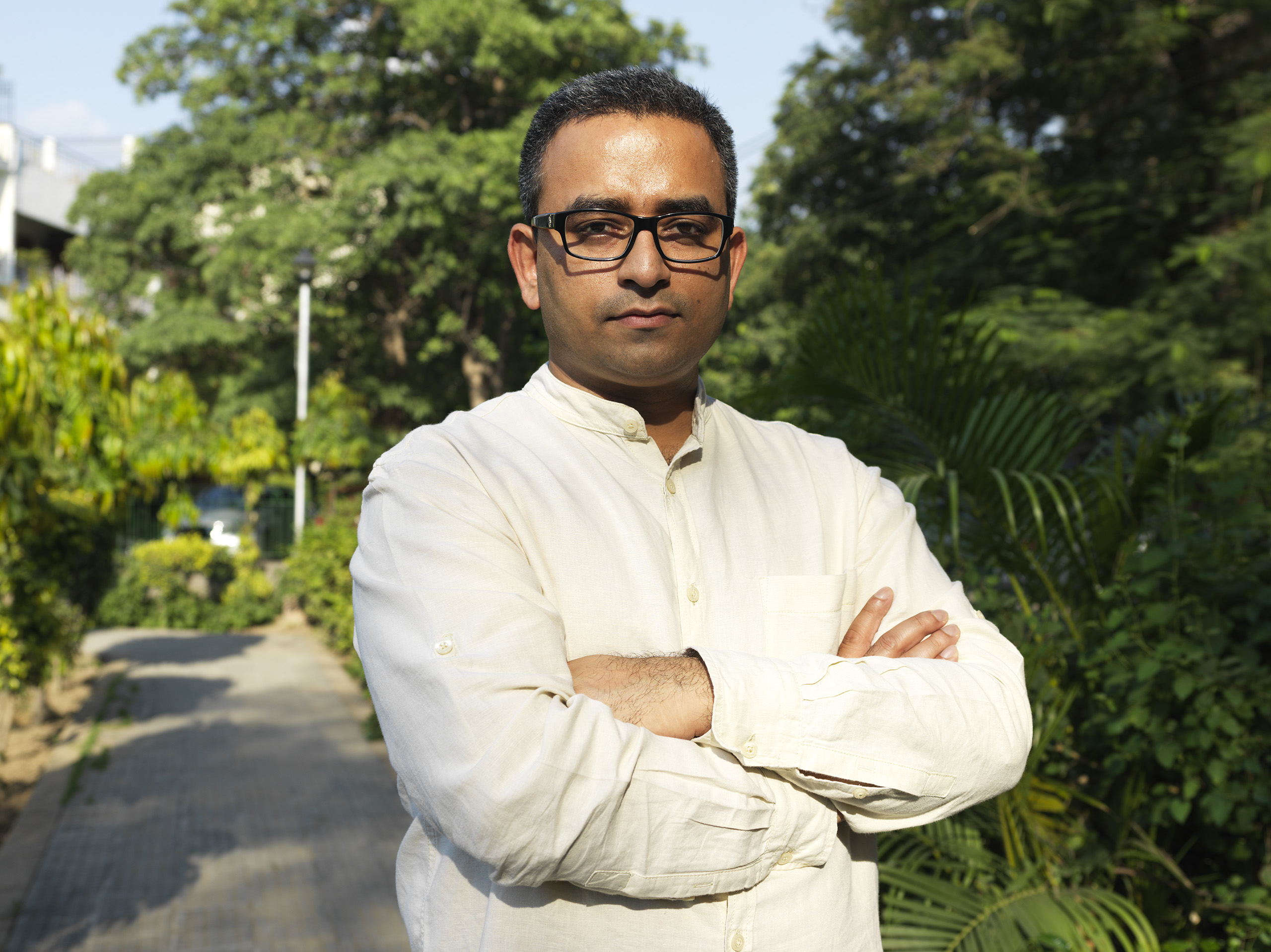 Piyush Tewari, at the park outside his office in Nizamuddin, New Delhi, India. September 11, 2015.