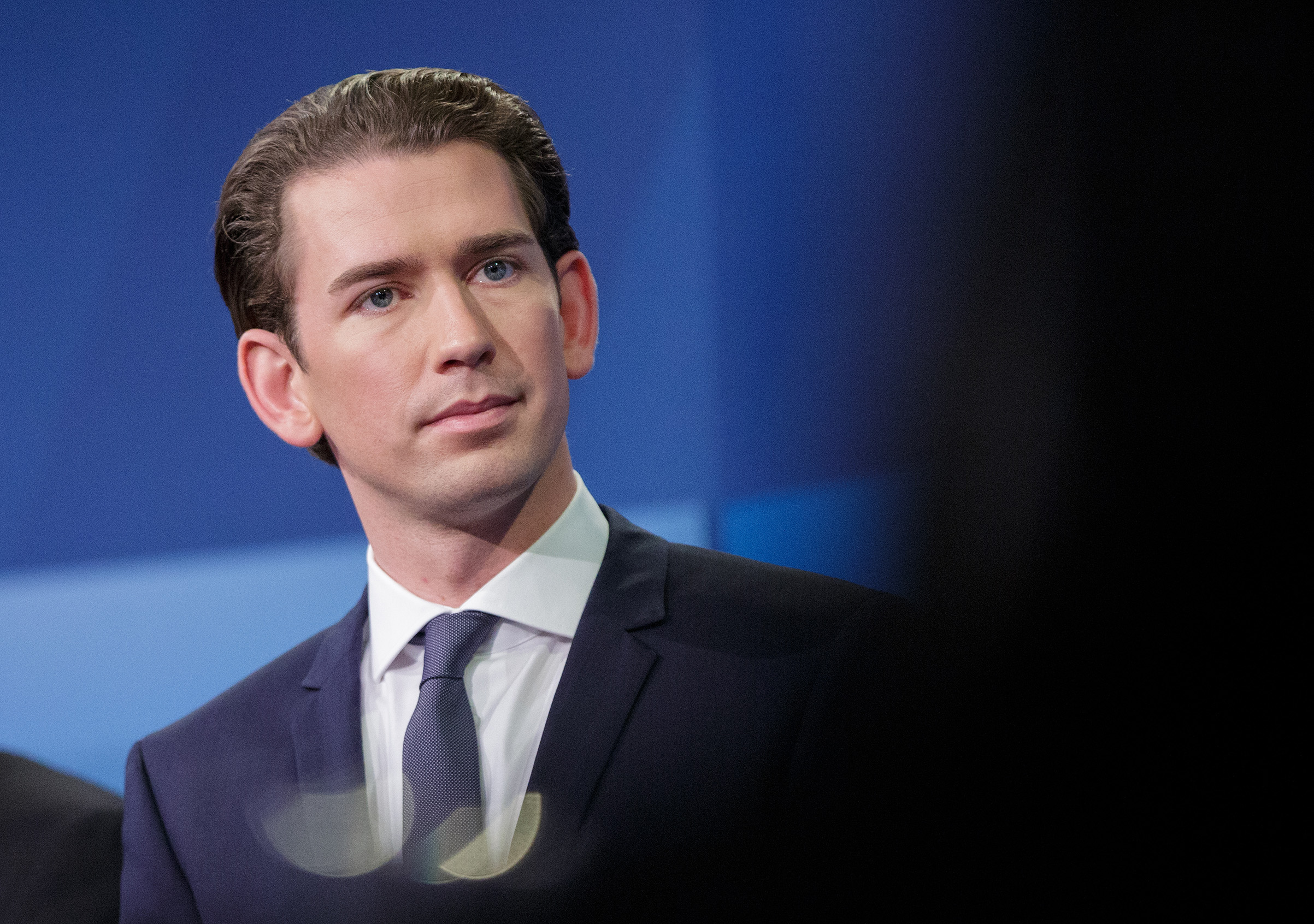 Sebastian Kurz, Austria's foreign minister and leader of the People's Party, participates in a television debate ahead of a federal election in Vienna, Austria, on Oct. 15, 2017.