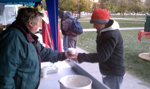 Erin Alberty | The Salt Lake Tribune
Michael O'Hare serves oatmeal at the Occupy SLC kitchen.