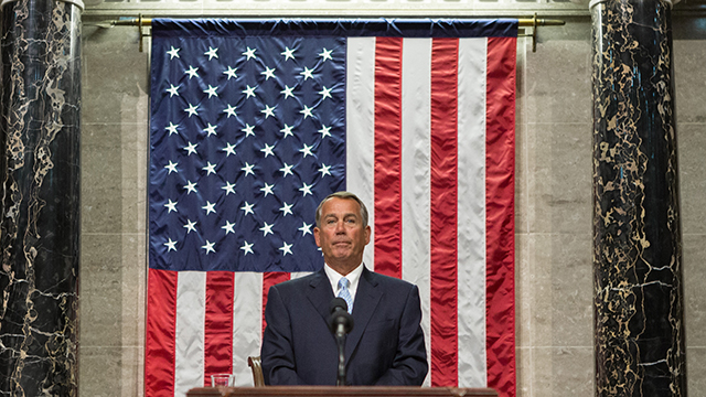 Speaker Boehner presides over the 114th Congress of the United States.  January 6, 2015. (Official Photo by Caleb Smith) -- This official Speaker of the House photograph is being made available only for publication by news organizations and/or for personal use printing by the subject(s) of the photograph. The photograph may not be manipulated in any way and may not be used in commercial or political materials, advertisements, emails, products, promotions that in any way suggests approval or endorsement of the Speaker of the House or any Member of Congress.
