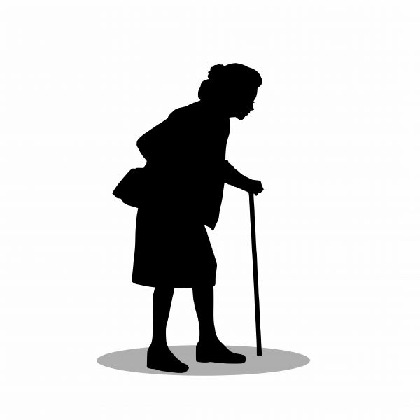 Kıdemli,yaşlı kadın,siluet,baston,Ayakta,tam uzunluk