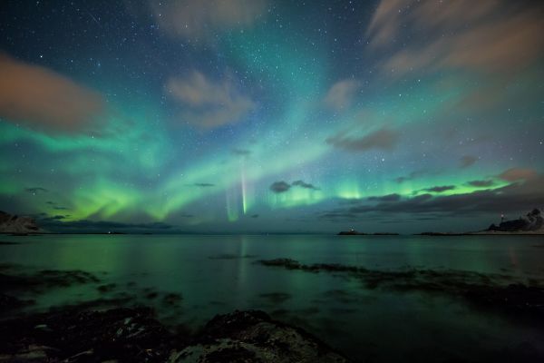 auroră, Aurora boreala, Borealis, auroră boreală, ocean, coastă