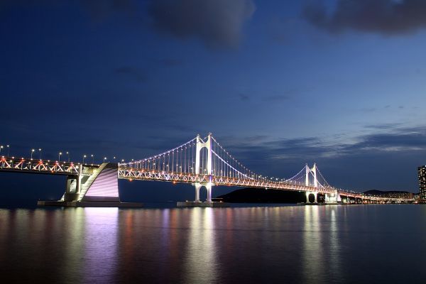 Busan, Pusan, Corea, ponte Gwangan, ponte, vista notturna
