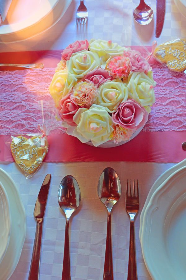 mariage, table, décoration, réglage, blanc, beau