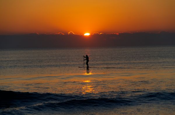 svítání, Florida, pláž, oceán, vodák, sluneční paprsek