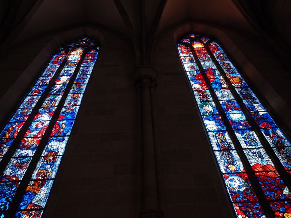 cahaya, jendela, kaca, warna, biru, gereja
