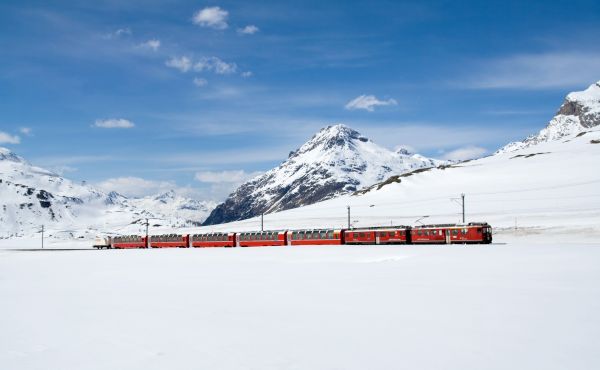 Montagne, neige, hiver, chemin de fer, train, chaîne de montagnes