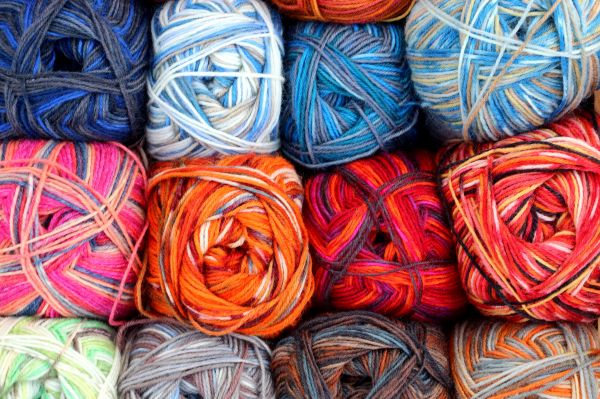 color, vistoso, tejer, lana, material, aguja