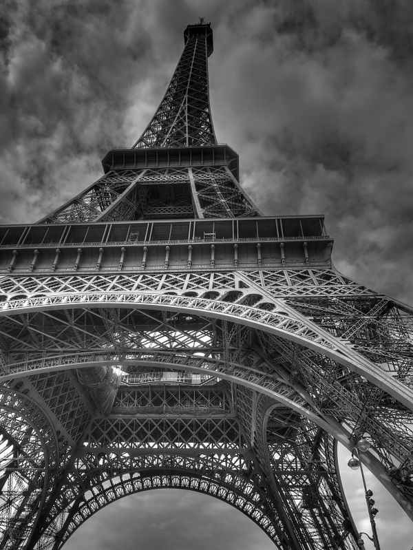 sort og hvid, arkitektur, fotografering, bygning, Eiffeltårnet, Paris