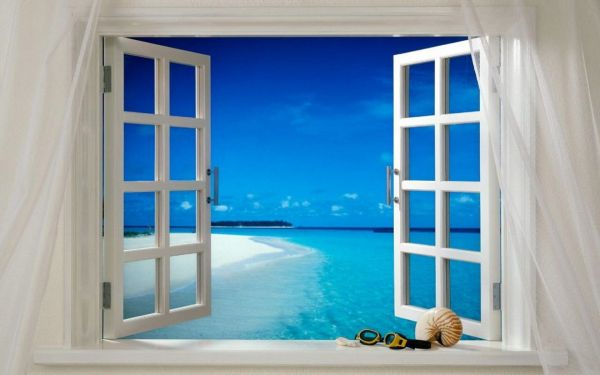 maison,fenêtre,plage,mer,océan,ouvrir