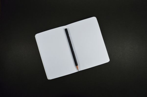 Notebooku, rezervovat, tužka, tvořivý, bílý