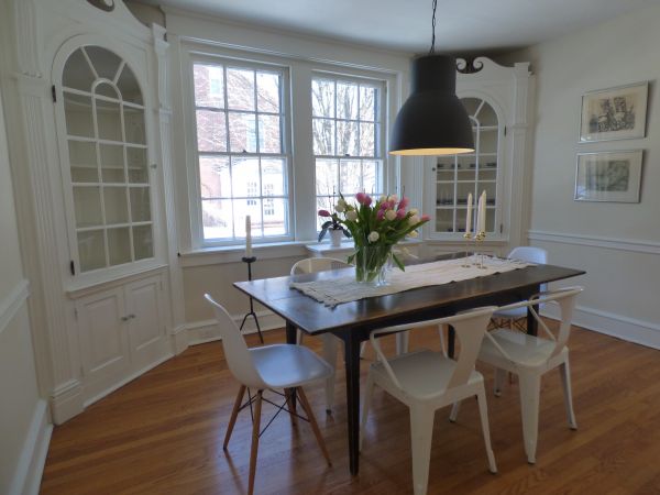 meja, kayu, lantai, pedalaman, putih, kursi