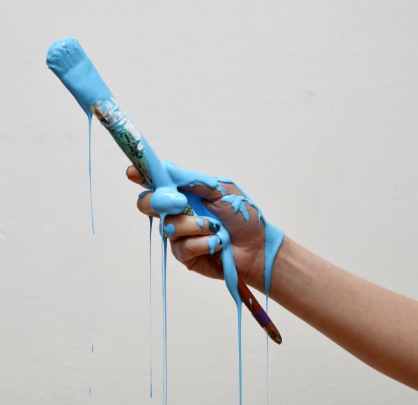 blå,hånd,børste,finger,farge,maling