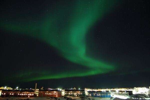 notte,atmosfera,verde,aurora,case,Groenlandia